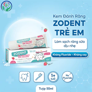 Kem đánh răng trẻ em Zodent 50ml không Fluoride, làm sạch răng sữa, dịu nhẹ cho bé