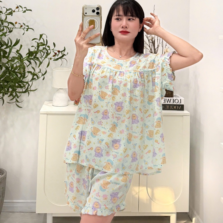 (43-98kg) Tole đùi cánh dơi, form thiết kế bèo 2 lớp - Nocnhasleepwear