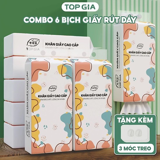Thùng 6 bịch Giấy vệ sinh treo tường Top Gia thùng 6 bịch đa sắc làm từ bột gỗ nguyên chất, 1280 tờ 4 lớp dày dặn