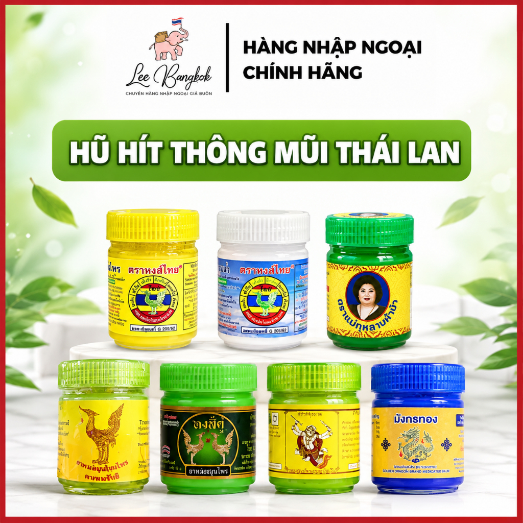 [CHUẨN THÁI] Hũ, Ống, Lọ Dầu Hít Xoang Thông Mũi Hũ Herbal Inhalant HONGTHAI / HONG THAI Brand 5-10g LEEBANGKOK