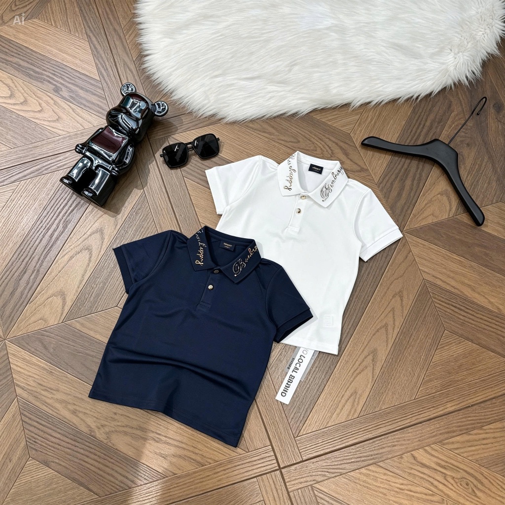 Áo Polo Bé Trai Bắp Bơ Ri Thêu Chữ Cổ Hot Hit_ Áo Polo Cho Bé Chất Cotton Cao Cấp