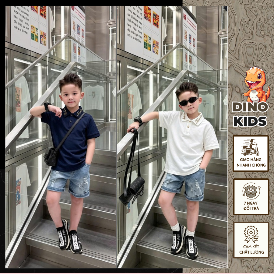 Áo Polo Bé Trai Bắp Bơ Ri Thêu Chữ Cổ Hot Hit_ Áo Polo Cho Bé Chất Cotton Cao Cấp