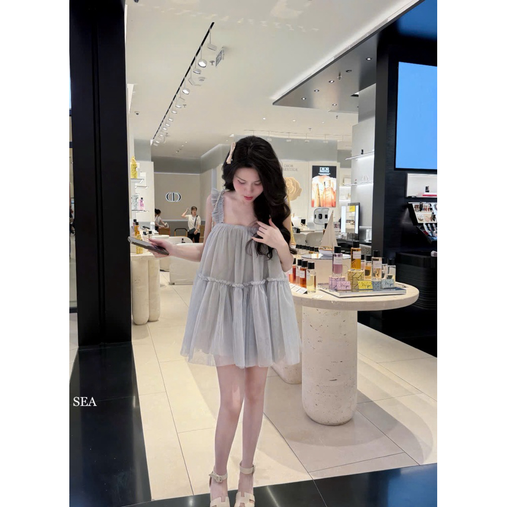 Váy 2 dây phối lưới bèo dáng xuông