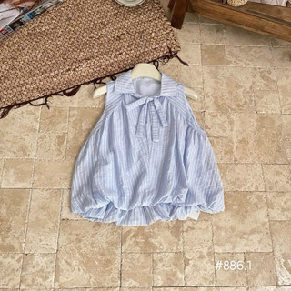 Áo sơ mi phồng sn cổ nơ vân kẻ đũi siêu hot