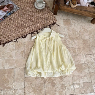 Áo sơ mi phồng sn cổ nơ vân kẻ đũi siêu hot