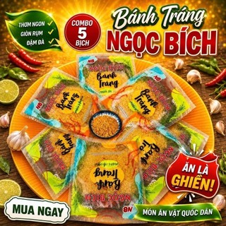 [ Combo 5 bịch ]  Bánh Tráng Ngọc Bích Vị Tỏi Ớt Muối Nhuyễn Siêu Cay Sợi Dẻo Thơm Ngon Ăn Vặt Văn Phòng Tiết Kiệm