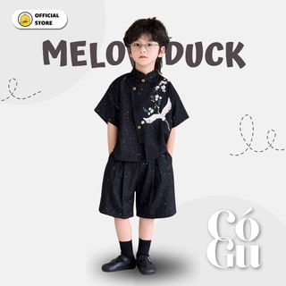 Set Bé Trai Áo Vest Đen Họa Tiết Hạc Đính Kim Tuyến + Quần Short Mellow Duck (4-13 Tuổi) M2511001