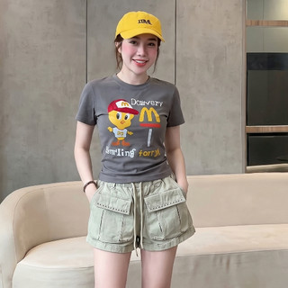 Set Bộ Nữ Baby Tee In Hình Hoạt Hình Phối Quần Short Phong Cách Hàn Quốc