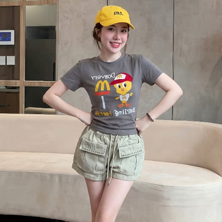 Set Bộ Nữ Baby Tee In Hình Hoạt Hình Phối Quần Short Phong Cách Hàn Quốc
