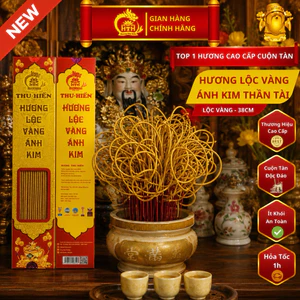 Hương Thu Hiền Tàn Vàng Ánh Kim dạng hộp 92 nén - dài 38cm - Chiêu Tài Hút Lộc