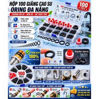 Hộp 100 Gioăng Cao Su Oring Đa Năng Chống Rò Rỉ Nước | Bộ Vòng Đệm Ron Cao Su Sửa Vòi Nước Ống Nước