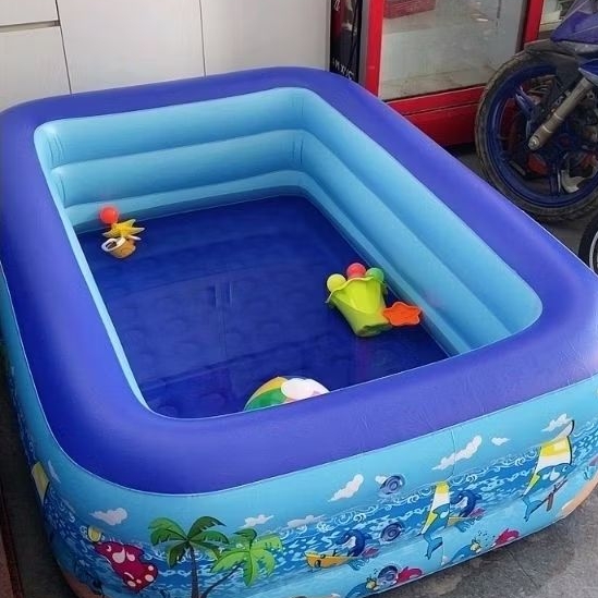 [Tặng 5 Quả Bóng Nhựa] BỂ BƠI PHAO CHO BÉ, 3 TẦNG ĐÁY ĐÔI HỌA TIẾT CÂY DỪA