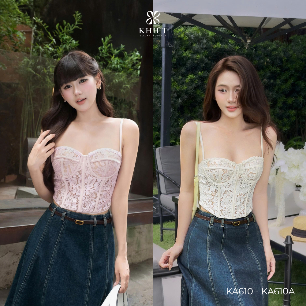 Áo Corset Ren 2 Dây Cúp Ngực Dây Mảnh Tôn Dáng Quyến Rũ Khiết KA610 KA610A
