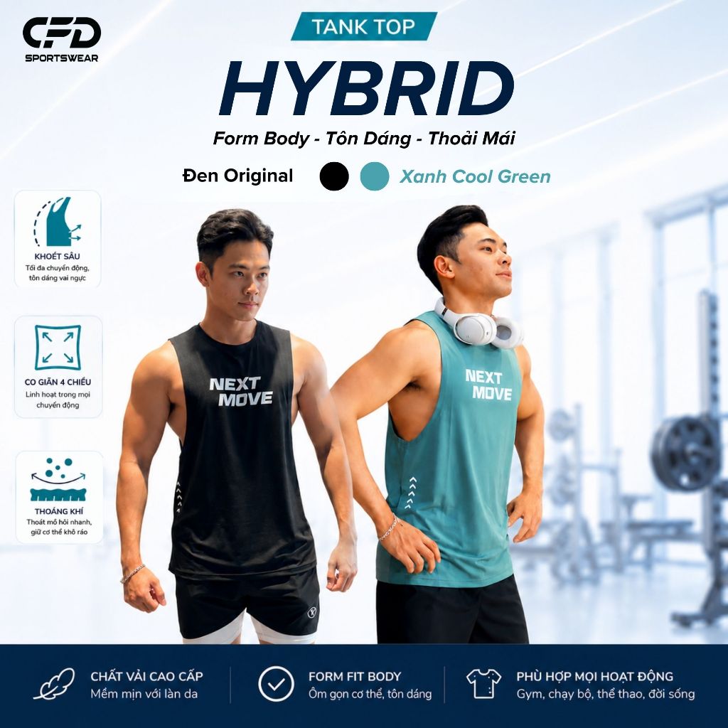 Combo 2 Áo Gym Nam TankTop Form Body, CFD Hybrid Tôn Dáng, Thoáng Khí Nhanh Khô
