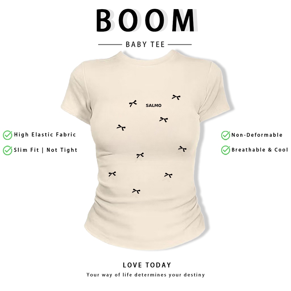 BOOM Áo Baby Tee Nữ Cotton Ôm Body-Áo Thun Ngắn Tay Y2K In Hình PhongCách Mùa Hè, Cổ Tròn Hàng Đầucách hàn quốc phong176