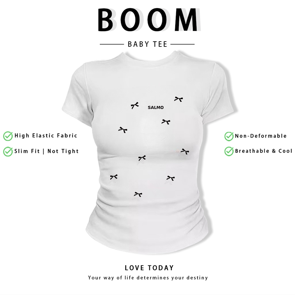 BOOM Áo Baby Tee Nữ Cotton Ôm Body-Áo Thun Ngắn Tay Y2K In Hình PhongCách Mùa Hè, Cổ Tròn Hàng Đầucách hàn quốc phong176