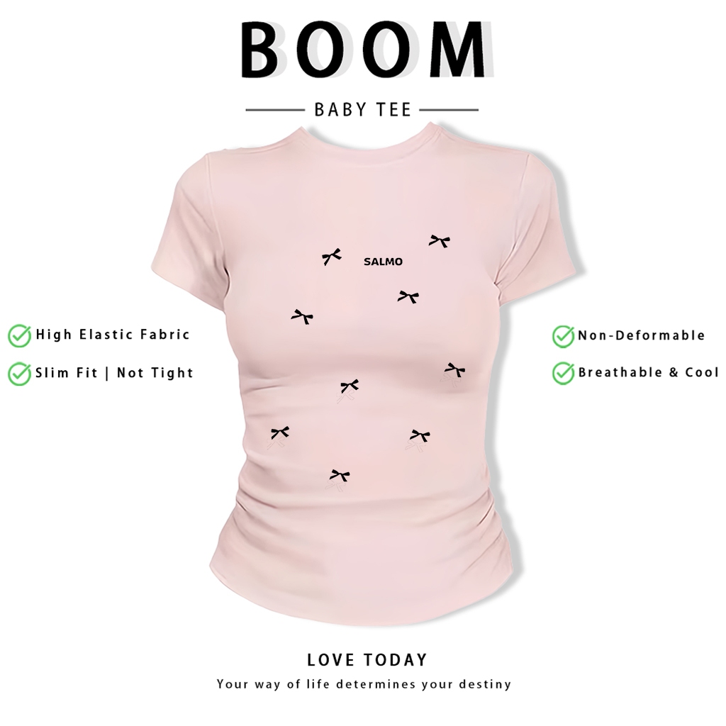 BOOM Áo Baby Tee Nữ Cotton Ôm Body-Áo Thun Ngắn Tay Y2K In Hình PhongCách Mùa Hè, Cổ Tròn Hàng Đầucách hàn quốc phong176