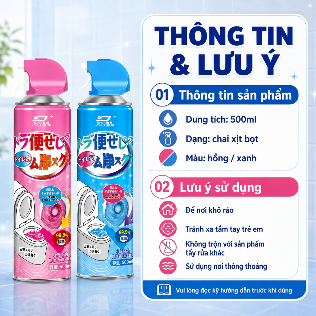 Bọt Vệ Sinh Bồn Cầu 500ml Dạng Xịt｜Làm Sạch Vết Bẩn, Hỗ Trợ Khử Mùi｜2 Mùi Hương Lựa Chọn
