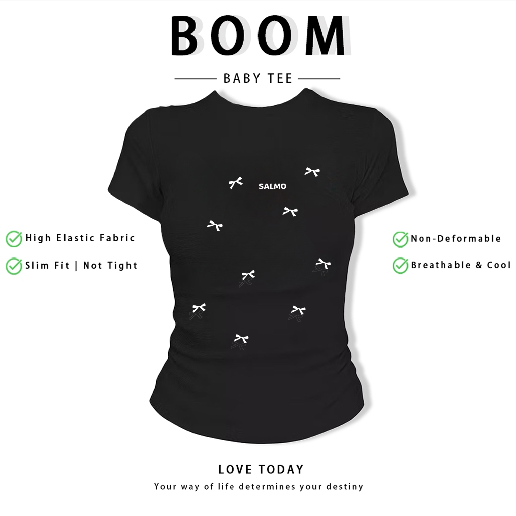 BOOM Áo Baby Tee Nữ Cotton Ôm Body-Áo Thun Ngắn Tay Y2K In Hình PhongCách Mùa Hè, Cổ Tròn Hàng Đầucách hàn quốc phong176