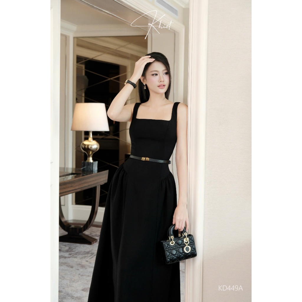 Đầm midi Khiết tone đỏ đô trendy, thiết kế cổ vuông thanh lịch đi kèm belt da sang trọng KD449 KD449A KD449B
