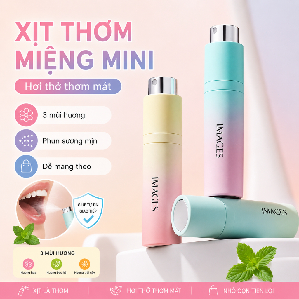 Xịt Thơm Miệng Mini Nhiều Mùi Hương｜Hỗ Trợ Giữ Hơi Thở Thơm Mát｜Dạng Phun Sương, Dễ Mang Theo