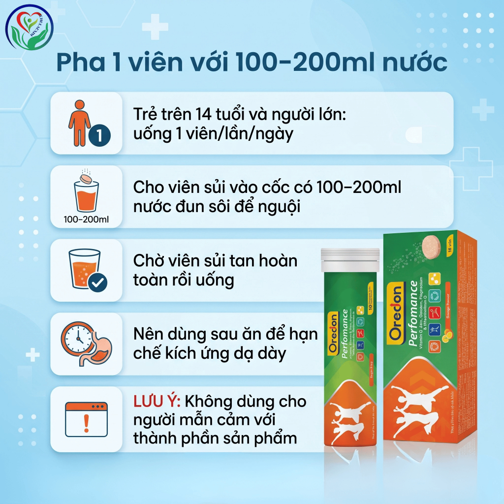 Oredon Perfomance viên sủi vitamin C tuýp 10 viên, hỗ trợ đề kháng, giảm mệt mỏi
