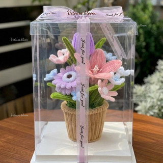 [HANDMADE] Chậu Hoa Kẽm Nhung Mix Tulip Tím & Ly Hồng – Quà Tặng Thủ Công Decor Bàn Làm Việc, Góc Học Tập