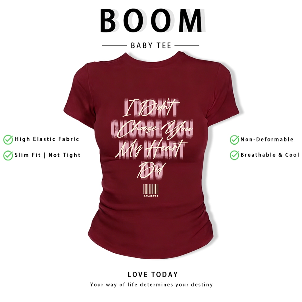 BOOM Áo Baby Tee Nữ Cotton Ôm Body-Áo Thun Ngắn Tay Y2K In Hình PhongCách Mùa Hè, Cổ Tròn Hàng Đầucách hàn quốc phong330