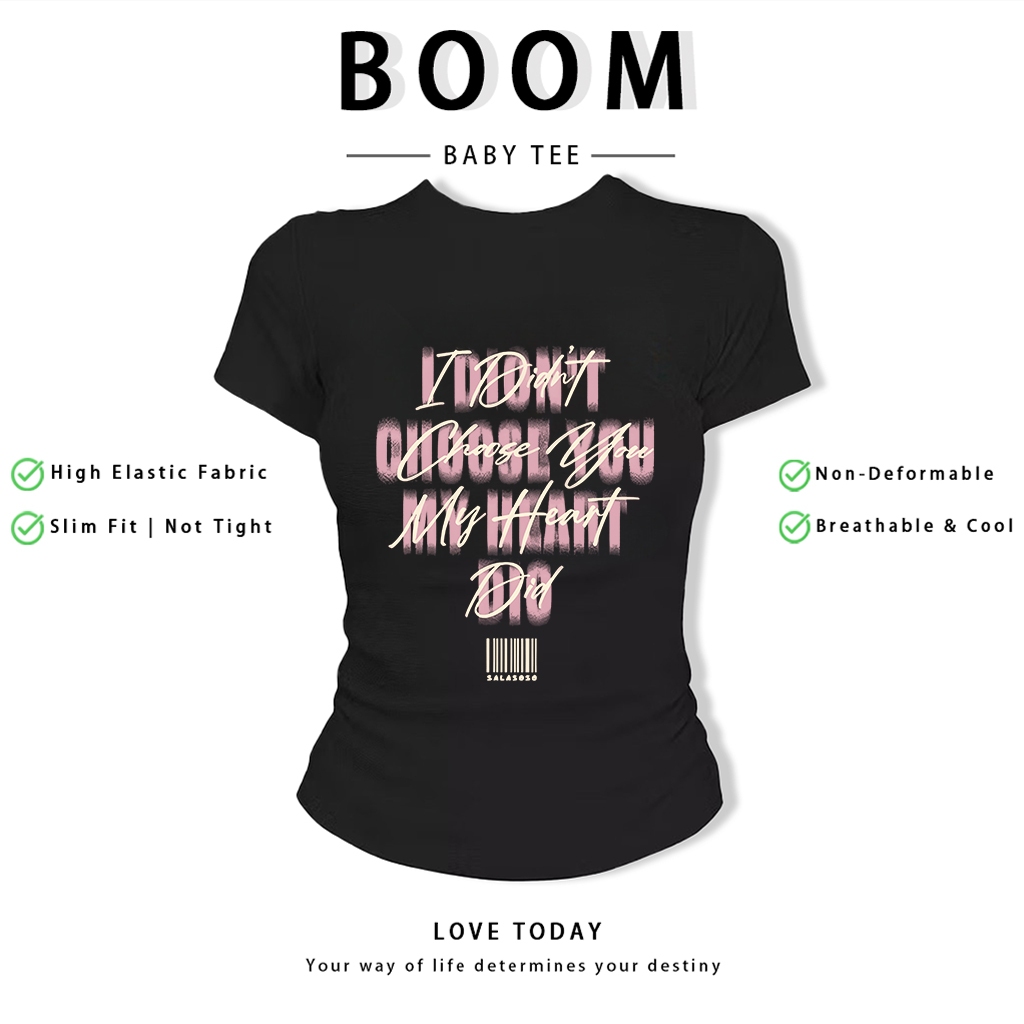 BOOM Áo Baby Tee Nữ Cotton Ôm Body-Áo Thun Ngắn Tay Y2K In Hình PhongCách Mùa Hè, Cổ Tròn Hàng Đầucách hàn quốc phong330