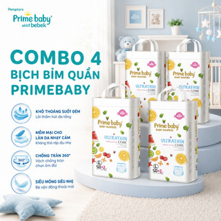 Combo 4 Gói Tã Quần PrimeBaby Siêu Mỏng Khô Thoáng Mềm Mại, Thấm Hút Nhanh, Chống Tràn Cho Bé