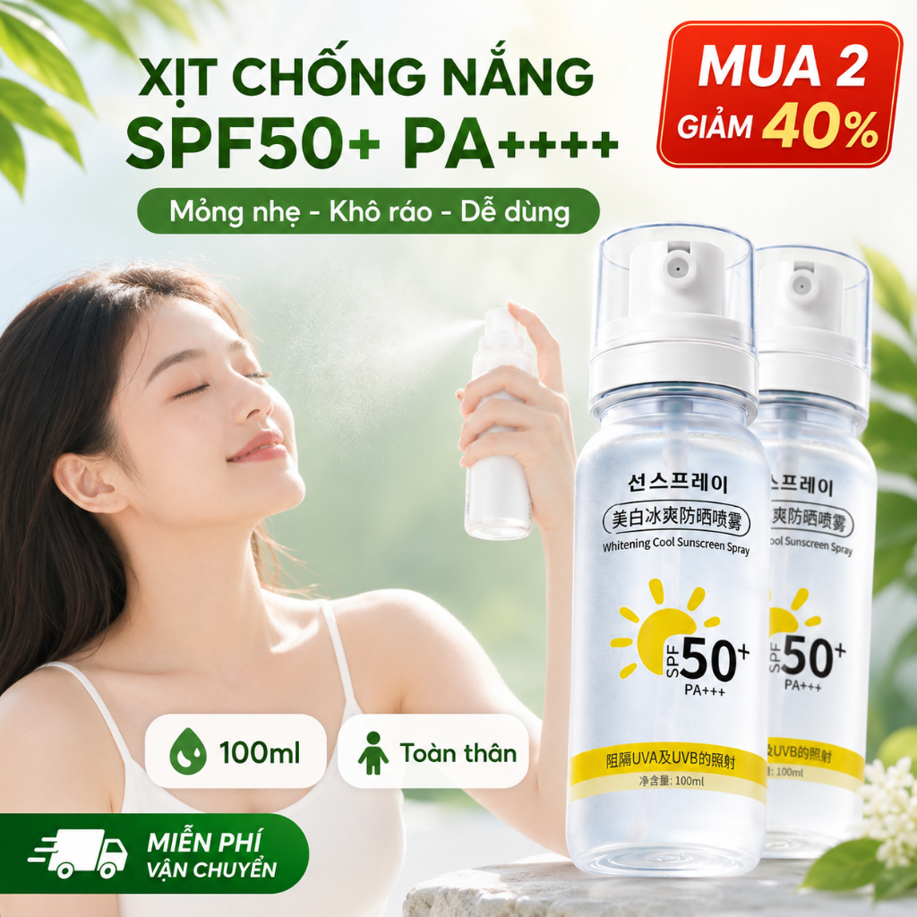 Xịt Chống Nắng Toàn Thân SPF50+ PA++++ 100ml | Mỏng Nhẹ, Khô Ráo, Dễ Dùng Hằng Ngày