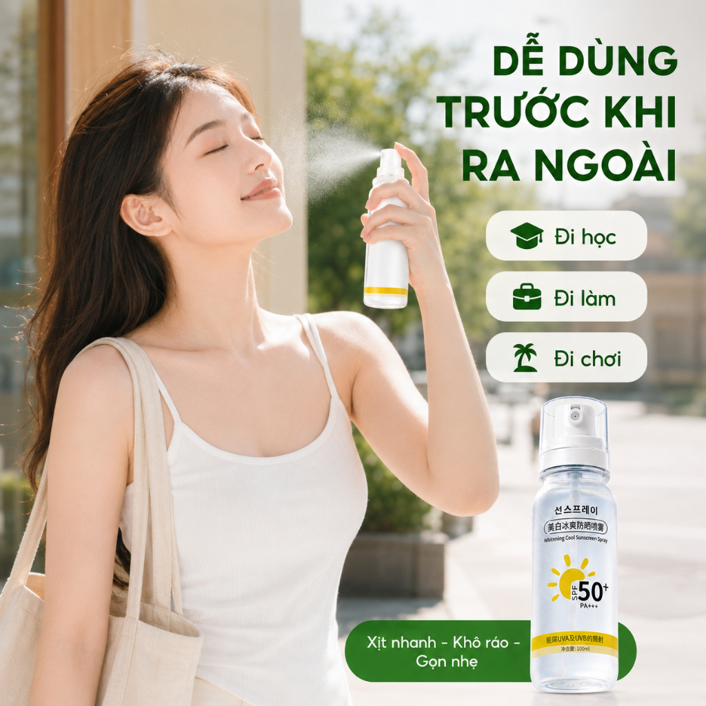 Xịt Chống Nắng Toàn Thân SPF50+ PA++++ 100ml | Mỏng Nhẹ, Khô Ráo, Dễ Dùng Hằng Ngày