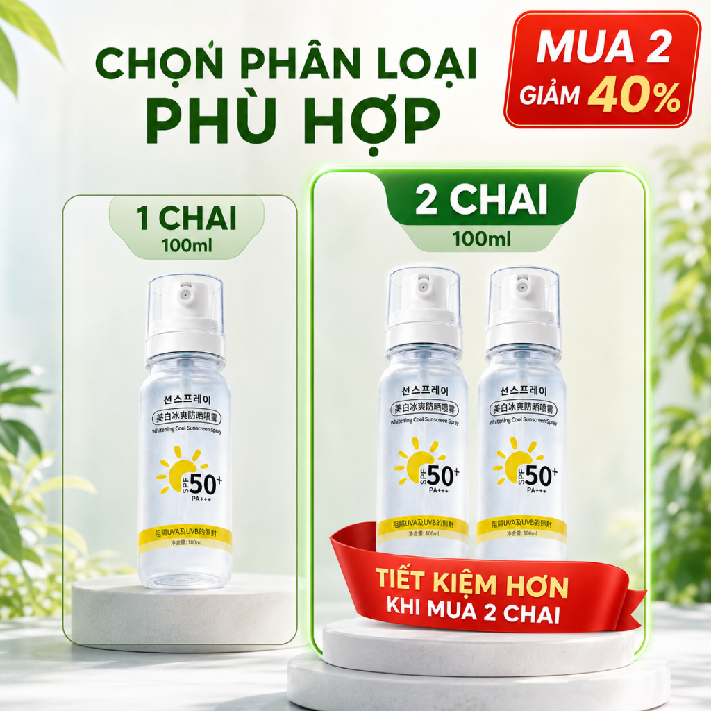 Xịt Chống Nắng Toàn Thân SPF50+ PA++++ 100ml | Mỏng Nhẹ, Khô Ráo, Dễ Dùng Hằng Ngày