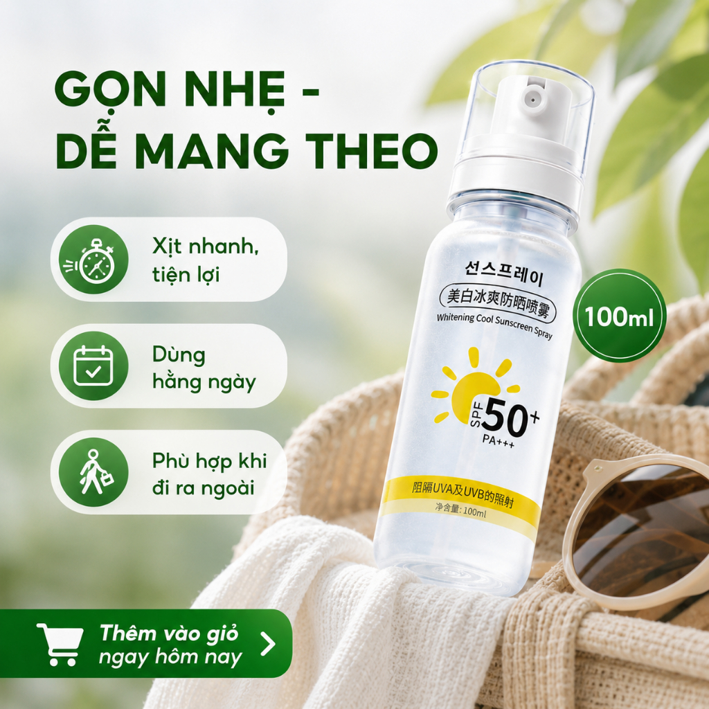 Xịt Chống Nắng Toàn Thân SPF50+ PA++++ 100ml | Mỏng Nhẹ, Khô Ráo, Dễ Dùng Hằng Ngày