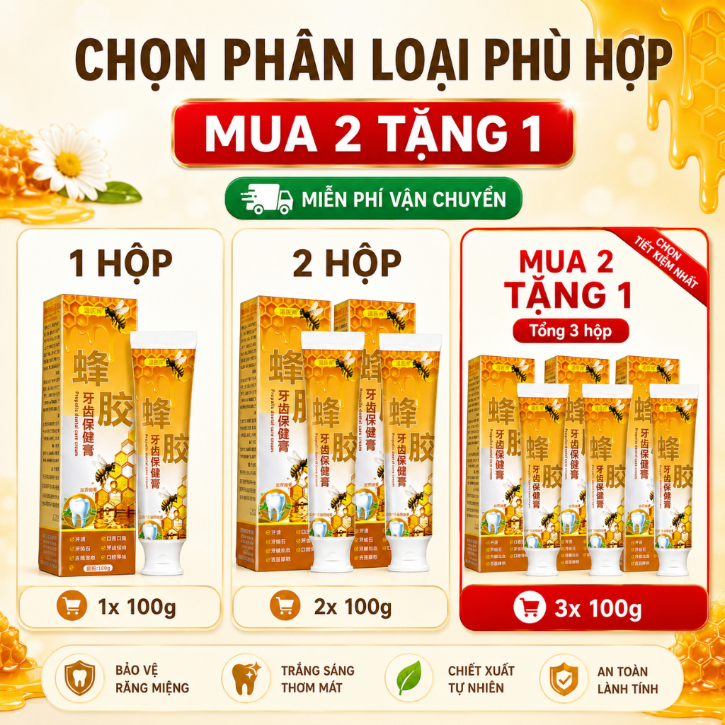 Kem Đánh Răng Sáp Ong 100g | Hỗ Trợ Làm Sạch Mảng Bám, Hơi Thở Thơm Mát | Mua 2 Tặng 1
