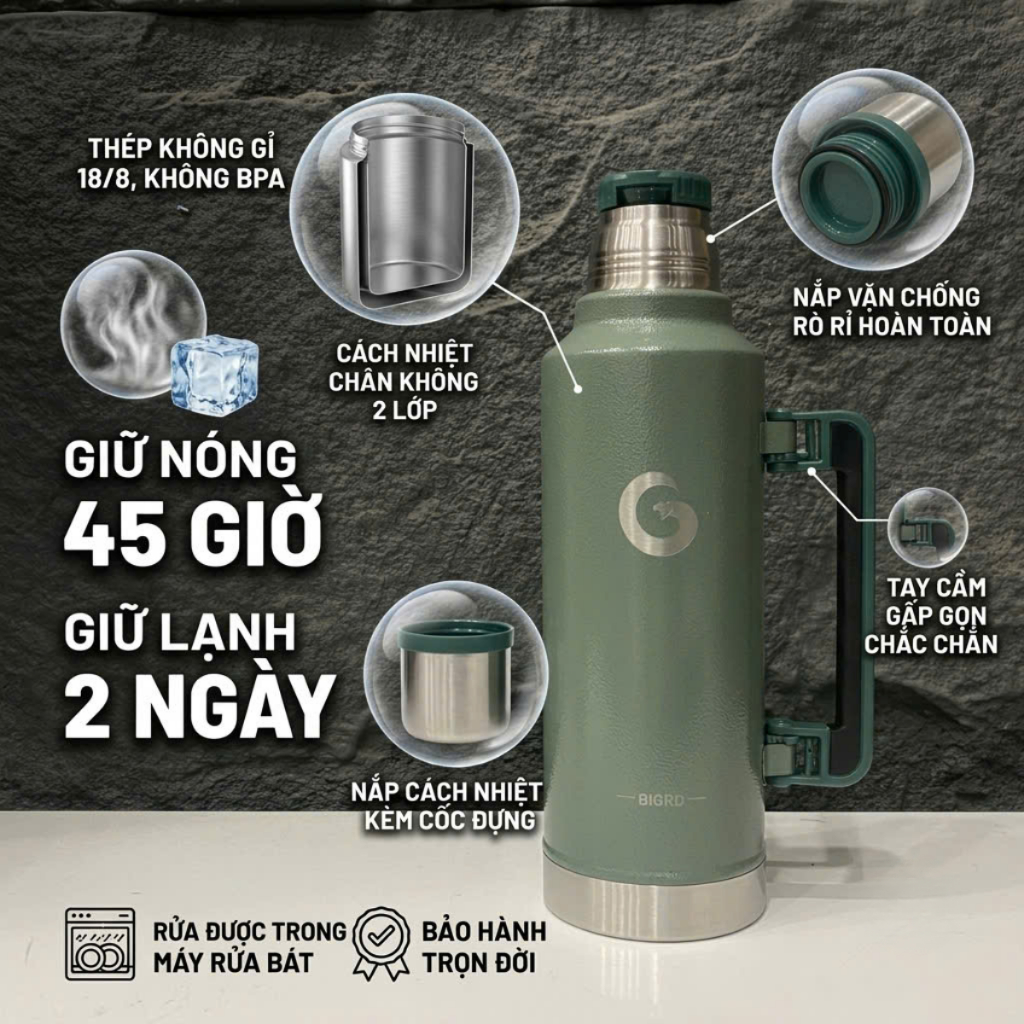 Phích Giữ Nhiệt Cao Cấp The Stay Chill Classic Bottle | 1.9L Giữ Nhiệt 45H