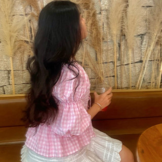 Áo Caro Hồng Tay Lửng - DamiByQuynh