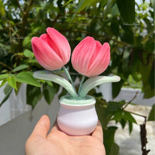 [Handmade] Chậu Tulip Mix Cúc Trắng Mini kẽm nhung - Quà Tặng Handmade Dễ Thương, Trang Trí Bàn Làm Việc