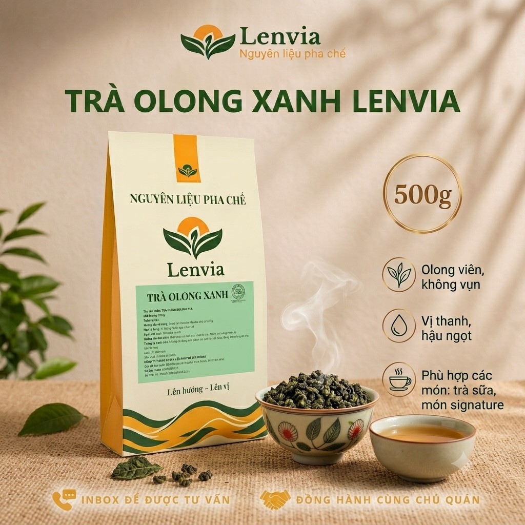 Trà Olong Xanh Pha Trà Sữa Lenvia - Nguyên Liệu Pha Chế - Trà Ô Long Dạng Viên Nguyên 500g
