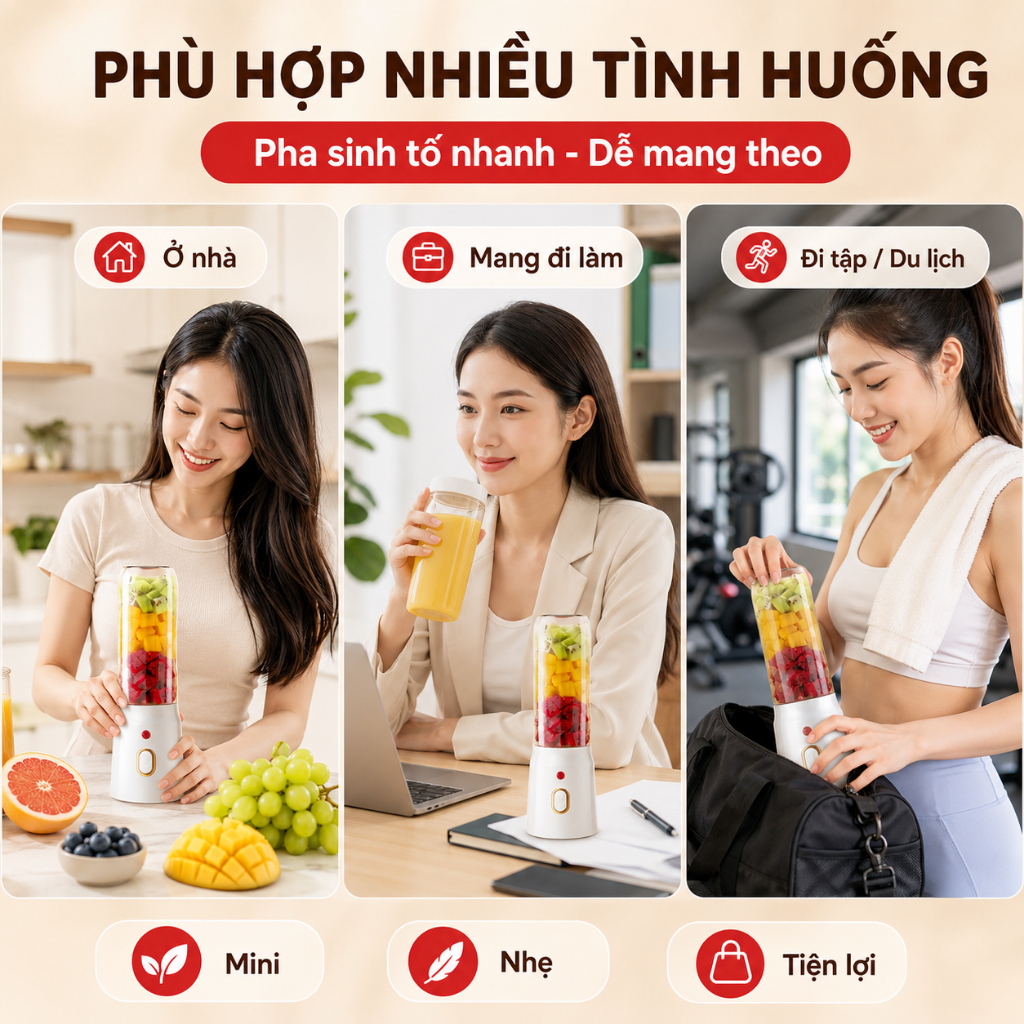 Máy Xay Sinh Tố Cầm Tay Mini 450ml | 1 Máy 2 Cốc, Sạc USB 5V | Xay Trái Cây Và Đồ Ăn Dặm