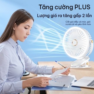 Quạt Kẹp J100 3 Trong 1: Đặt Bàn - Treo Tường - Đèn Led, Siêu Êm, Gió Mạnh 6 Inch, 5 Cấp Tốc & 2 Cấp Đèn