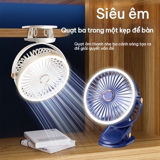 Quạt Kẹp J100 3 Trong 1: Đặt Bàn - Treo Tường - Đèn Led, Siêu Êm, Gió Mạnh 6 Inch, 5 Cấp Tốc & 2 Cấp Đèn