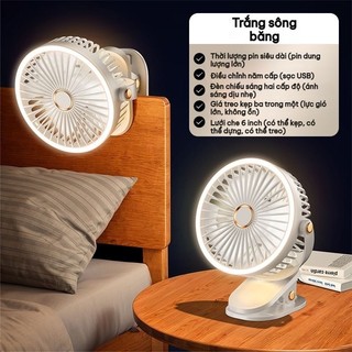 Quạt Kẹp J100 3 Trong 1: Đặt Bàn - Treo Tường - Đèn Led, Siêu Êm, Gió Mạnh 6 Inch, 5 Cấp Tốc & 2 Cấp Đèn
