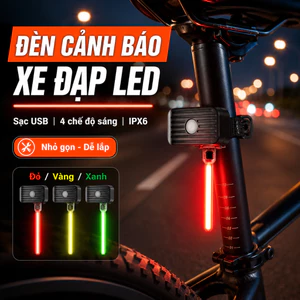 Đèn Cảnh Báo Xe Đạp LED Sạc USB 300mAh | Chống Nước IPX6, 4 Chế Độ Sáng | Đỏ/Vàng/Xanh