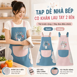 Tạp Dề Nhà Bếp Chống Thấm Có Khăn Lau Tay 2 Bên | Túi Rộng, Dây Điều Chỉnh | Xanh/Hồng