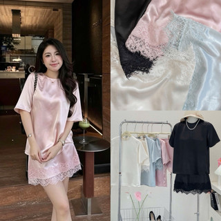 SEP House - Set phi lụa áo dáng suông tay ngắn phối chân váy form A ngắn phối chân ren điệu đà, trendy - Hàng loại 1