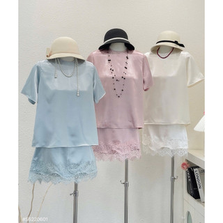 SEP House - Set phi lụa áo dáng suông tay ngắn phối chân váy form A ngắn phối chân ren điệu đà, trendy - Hàng loại 1
