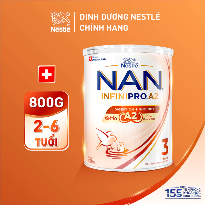 Sữa bột Nestle NAN INFINIPRO A2 3 800g Cho Bé 2 - 6 Tuổi Có Đạm A2, 6HMO & Lợi Khuẩn Kép hỗ trợ tiêu hóa, đề kháng — ảnh 1