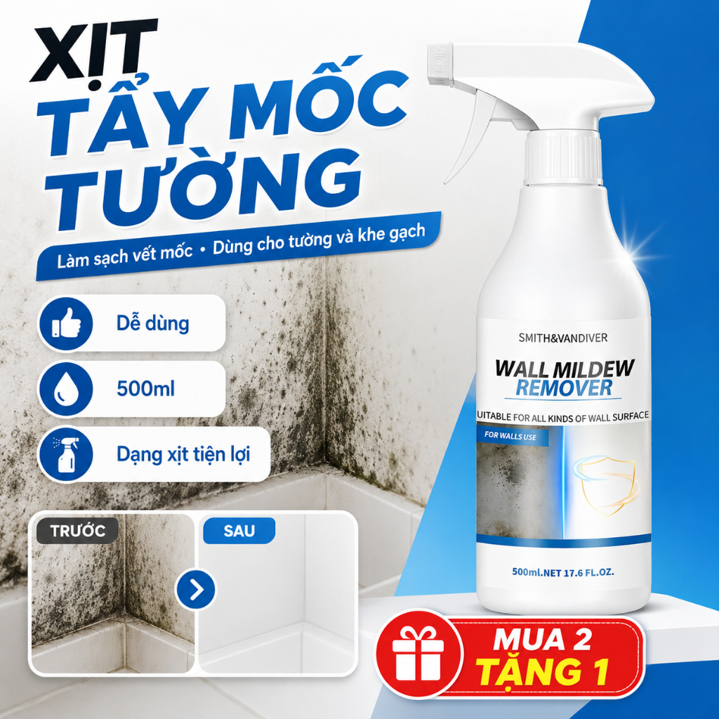 Xịt Tẩy Mốc Tường 500ml | Làm Sạch Nấm Mốc, Vết Ẩm Mốc Trên Tường Và Khe Gạch
