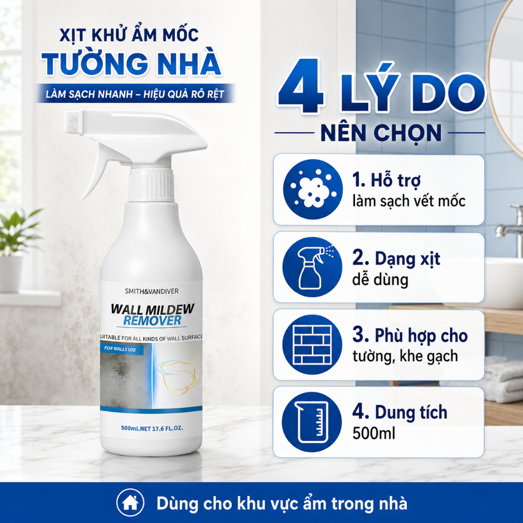 Xịt Tẩy Mốc Tường 500ml | Làm Sạch Nấm Mốc, Vết Ẩm Mốc Trên Tường Và Khe Gạch